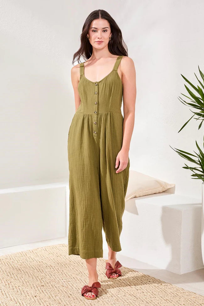 Crinkled Gauze Jumpsuit With Smocking At Back