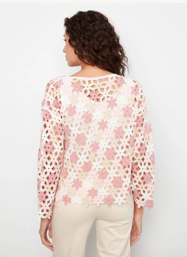3/4 Sleeve Crochet Flower Blouse