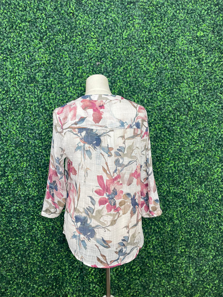 Printed roll up sleeve cotton gauze