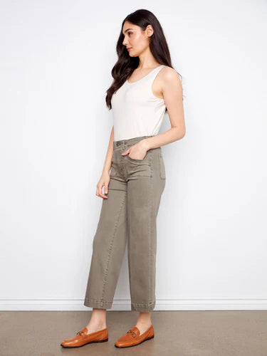 Cropped Wide Leg Stretch Twill Jeans