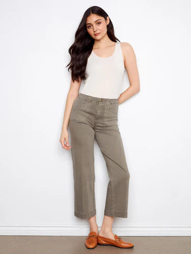 Cropped Wide Leg Stretch Twill Jeans