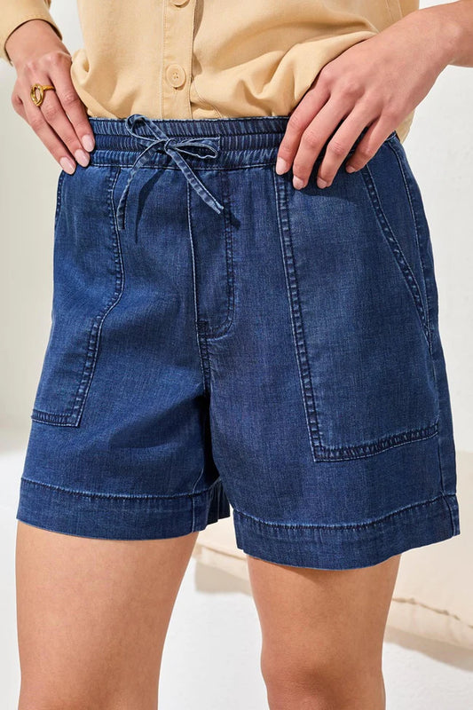 Soft Drape Denim Audrey Flowy Shorts With Elastic Waist