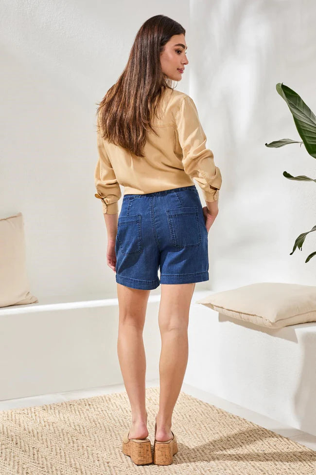 Soft Drape Denim Audrey Flowy Shorts With Elastic Waist
