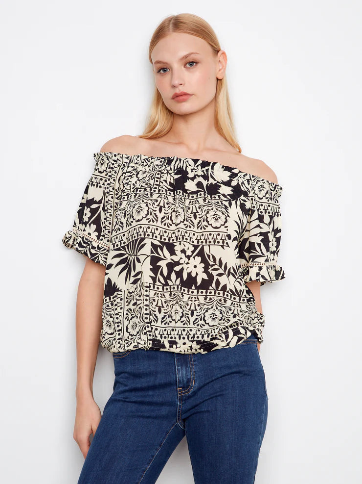 Printed Short Sleeve off Shoulder Blouse