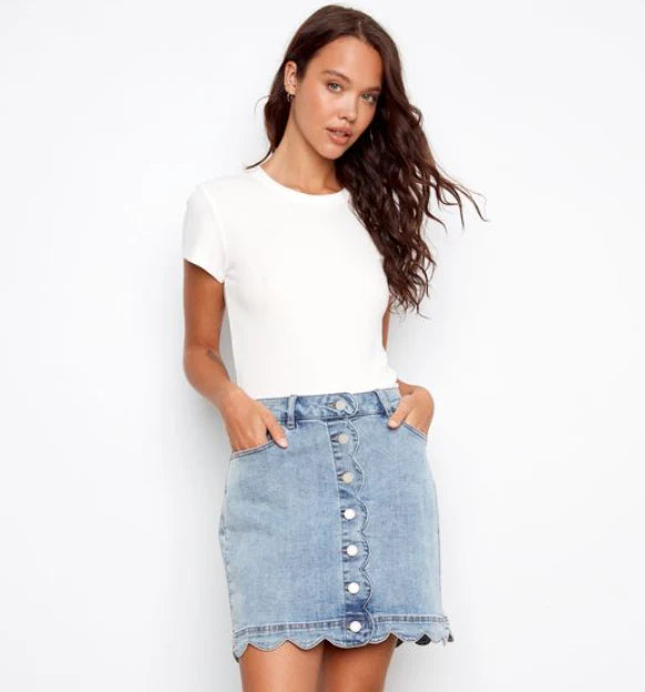 Scalloped Hem Button Front Skort