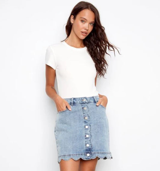 Scalloped Hem Button Front Skort