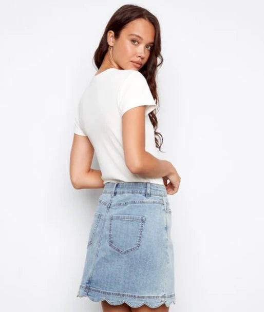 Scalloped Hem Button Front Skort