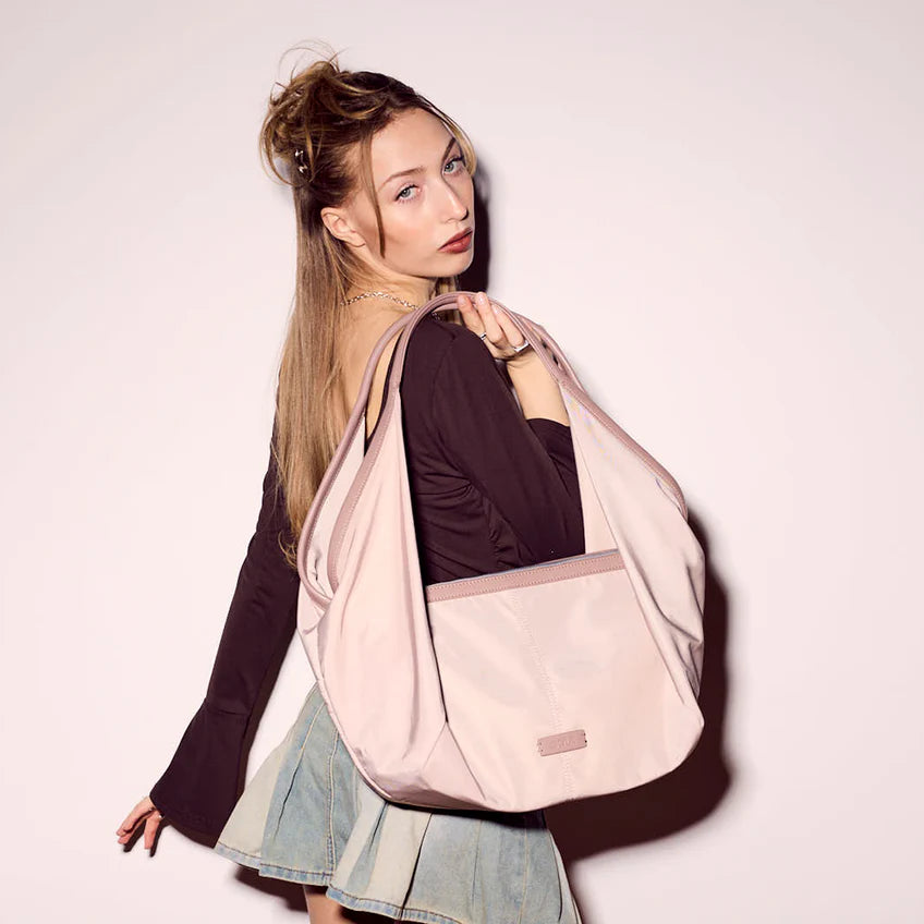 VICTORIA Nylon Shoulder Bag Tote - Stone