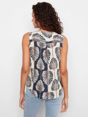 Printed Sleeveless Linen Blend Blouse - Tahiti