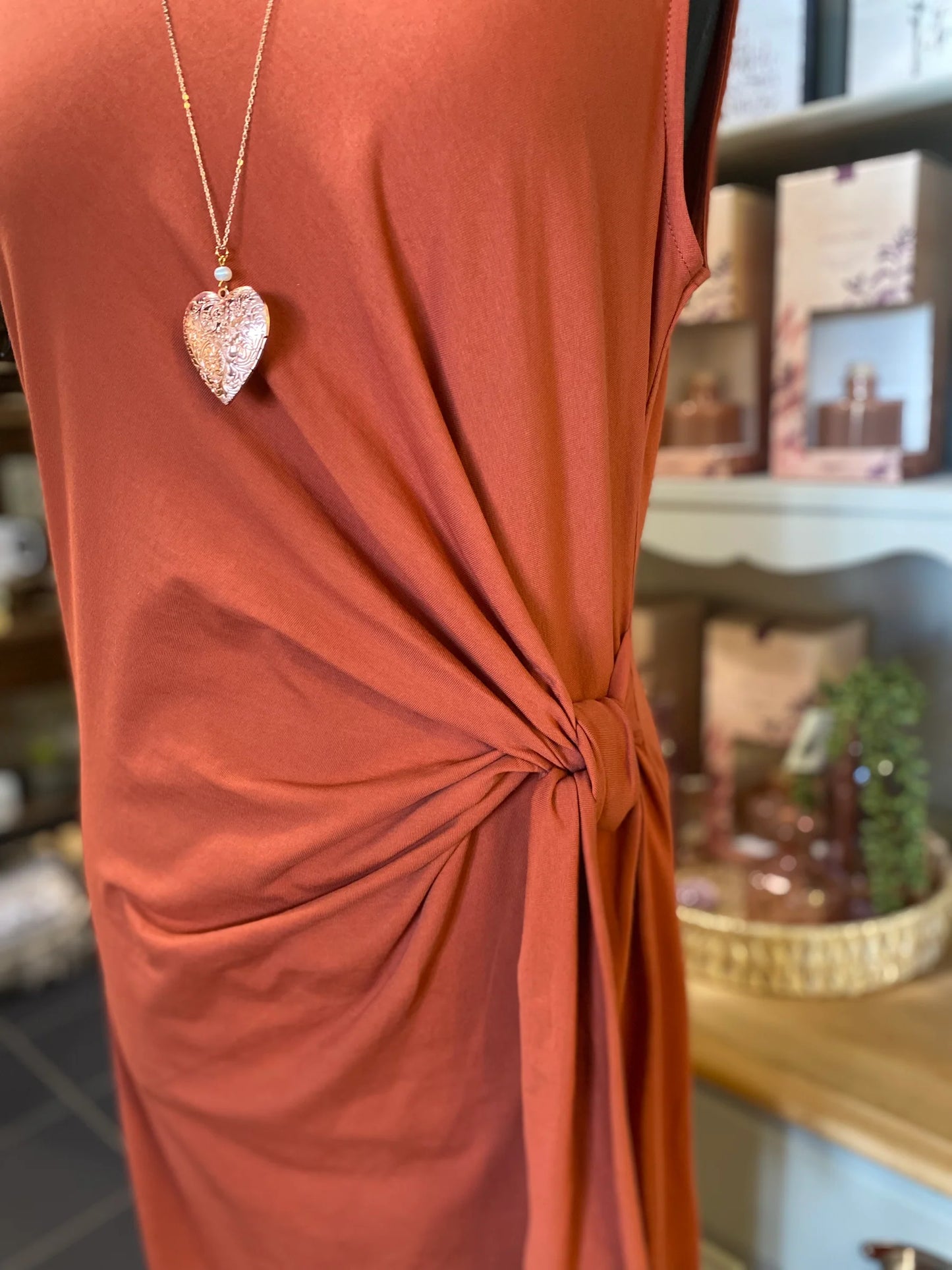 Round Neck Tank Dress W/Side Knot
