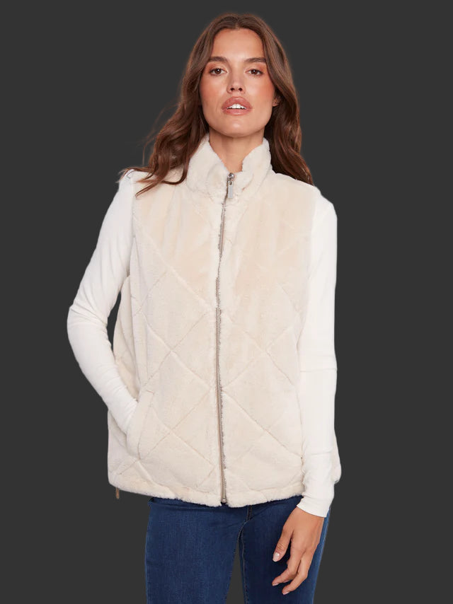 Charlie B - Reversible Quilted Faux Fur Vest - Greige