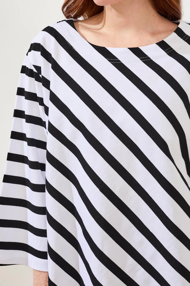 Cotton Striped Boat Neck Bell‑Sleeve Top