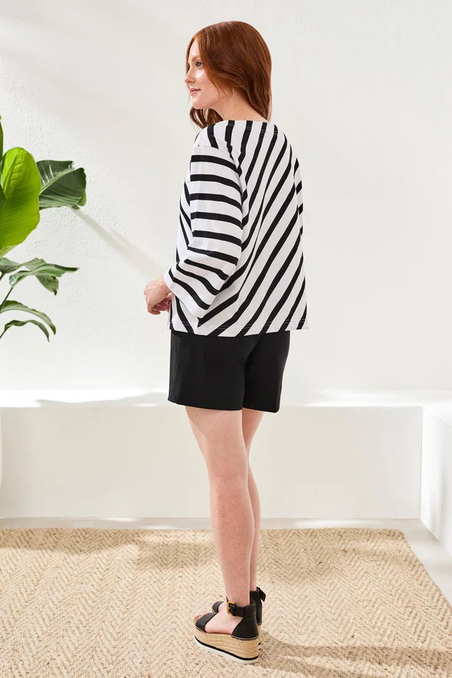 Cotton Striped Boat Neck Bell‑Sleeve Top