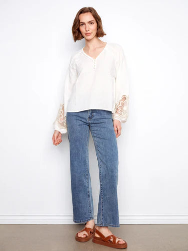Embroidered Linen Blend Blouse