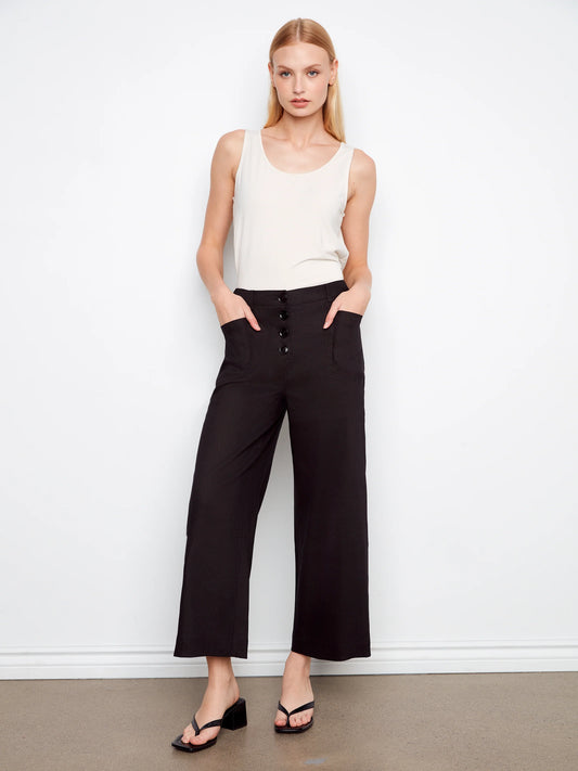 Linen Wide Leg Button Front Pants